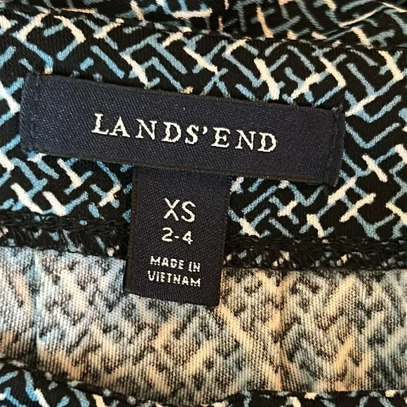 Lands End Blue Patterned Midi Tie Waist 3/4 Length Sleeve Dress Size XS 2-4 - Picture 7 of 9